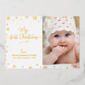 Foto van Mijn eerste kerstcadeautje Snowflakes Rea Folie Feestdagenkaart (Voorkant)