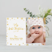 Foto van Mijn eerste kerstcadeautje Snowflakes Rea Folie Feestdagenkaart (Staand Voorkant)