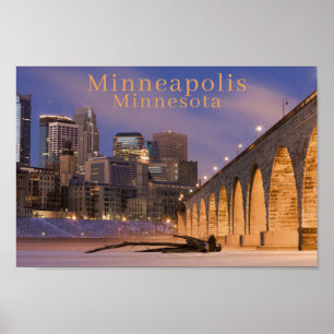 Foto van Minneapolis Minn Skyline   Stone Arch Bri Poster