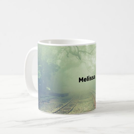 Foto van Misty Train Tracks & Red Tree Koffiemok (Voorkant links)