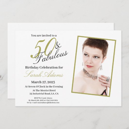 Foto van Modern 50 & Fabulous Gold Birthday Kaart (Voorkant / Achterkant)