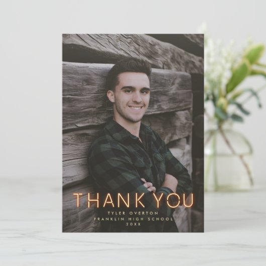 Foto van modern Afstuderen Neon Lights Bedankkaart (Staand voorkant)