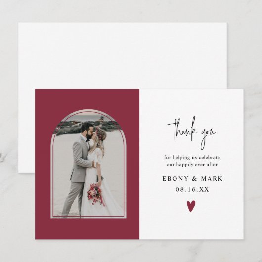 Foto van Modern Arch Burgundy Wedding Bedankkaart (Voorkant / Achterkant)