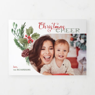 Foto van modern Arch Floral met kerstmis Drieluik Wenskaart