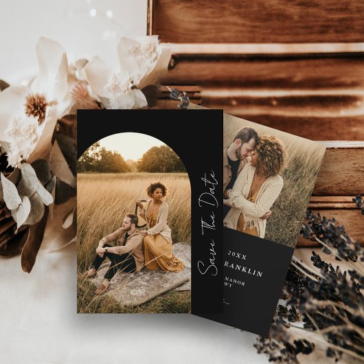 Foto van Modern Arched Lijst Wedding Black Save The Date