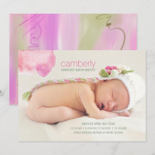 Foto van Modern Baby Girl Aankondiging (Voorkant / Achterkant)