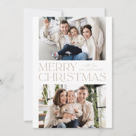 Foto van Modern Beige Merry 2 Feestdagenkaart (Voorkant)