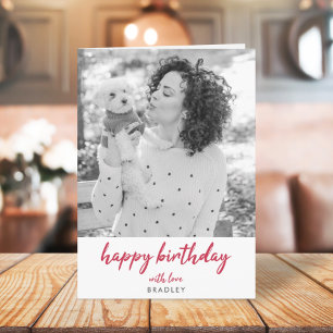Foto van Modern Birthday   Minimalistisch rood sti Kaart