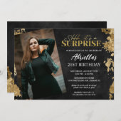 Foto van Modern Black and Gold Surprise Kaart (Voorkant / Achterkant)