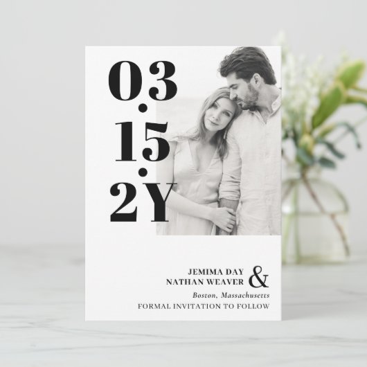 Foto van Modern Black Bold Typography Save The Date (Staand voorkant)