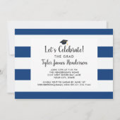 Foto van modern blauw Stripe Afstuderen Kaart (Achterkant)