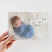 Foto van Modern Blue Religious Cross Boy Baptism Kaart