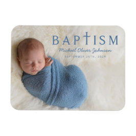 Foto van Modern Blue Religious Cross Boy Baptism Magneet