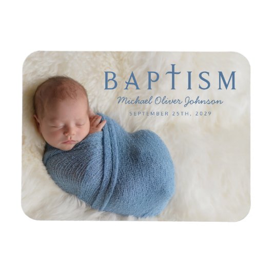 Foto van Modern Blue Religious Cross Boy Baptism Magneet (Horizontaal)