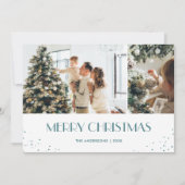 Foto van Modern Blue Snowy Merry 2 Feestdagenkaart (Voorkant)