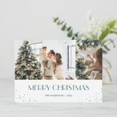 Foto van Modern Blue Snowy Merry 2 Feestdagenkaart (Staand voorkant)