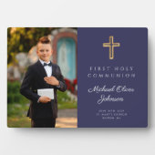 Foto van Modern Boy Blue First Heilige Communie Fotoplaat (voorkant)