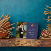 Foto van Modern Boy Blue First Heilige Communie Fotoplaat (Zijkant)