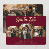 Foto van Modern Burgundy en Gold Foil Wedding 4 Save The Date (Voorkant / Achterkant)