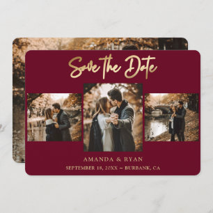 Foto van Modern Burgundy en Gold Foil Wedding 4 Save The Date
