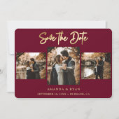 Foto van Modern Burgundy en Gold Foil Wedding 4 Save The Date (Voorkant)