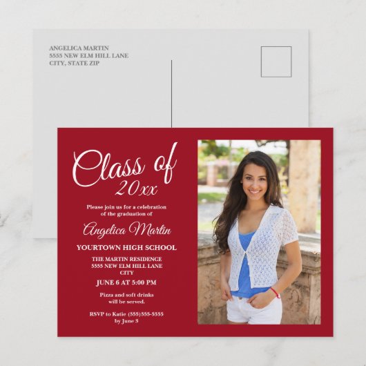 Foto van modern Chic Red Afstuderen Briefkaart (Voorkant / Achterkant)