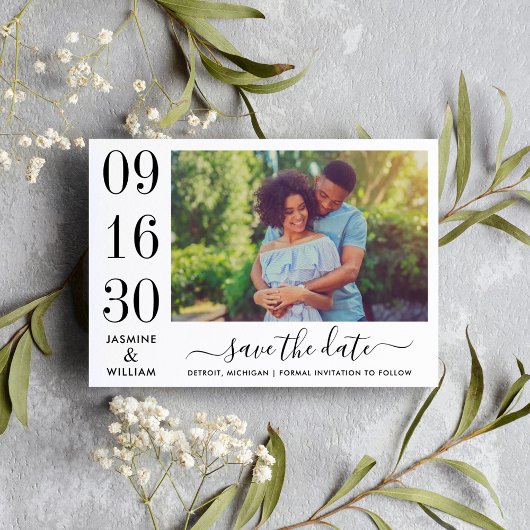 Foto van Modern Elegance Black en White Wedding Save The Date