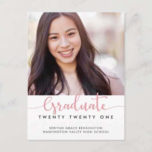 Foto van modern elegant roze Afstuderen Aankondigingskaart (Voorkant)