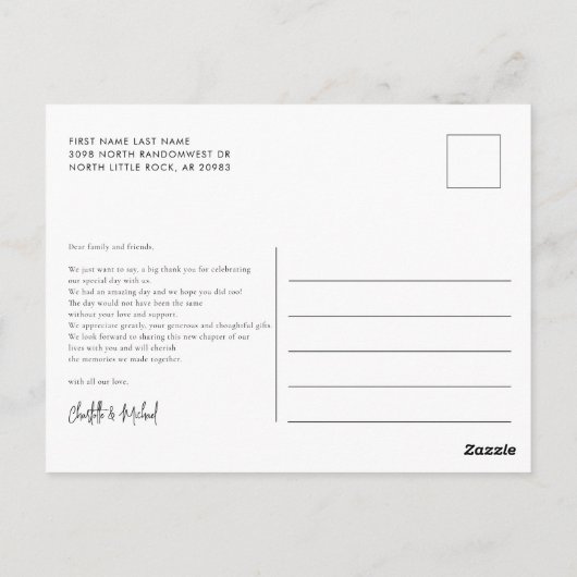 Foto van modern ellegant script bruiloft Dank je Briefkaart (Achterkant)