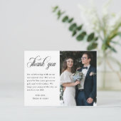 Foto van modern ellegant script bruiloft Dank je Briefkaart (Staand voorkant)