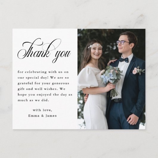 Foto van modern ellegant script bruiloft Dank je Briefkaart (Voorkant)