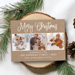 Foto van Modern Fun Calligraphy kerstkraft 3 Briefkaart<br><div class="desc">Modern Fun Calligraphy Script Merry Kerstmis 3 Photo Kraft Holiday Briefkaart</div>