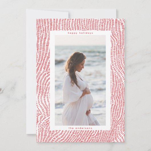 Foto van Modern Fun Red White Happy Kerstrand Feestdagenkaart (Voorkant)