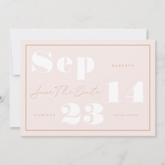 Foto van modern Geometric Blush Bold Print Couple Save The Date (Voorkant)