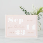 Foto van modern Geometric Blush Bold Print Couple Save The Date (Staand voorkant)