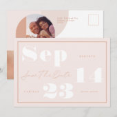 Foto van modern Geometric Blush Bold Print Couple Save The Date (Voorkant / Achterkant)