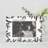 Foto van Modern Gold & Black Pine en Berries Holid Feestdagenkaart (Staand voorkant)