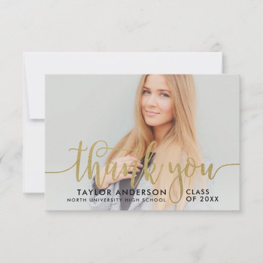 Foto van modern Gold Script-Afstuderen Bedankkaart (Voorkant)