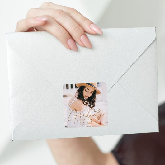 Foto van modern Gold Script-Afstuderen Vierkante Sticker