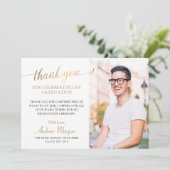 Foto van modern Gold Script Black & White Afstuder Bedankkaart (Staand voorkant)