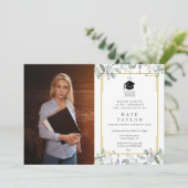 Foto van Modern Greenery Floral Graduation Party Kaart (Staand voorkant)