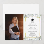 Foto van Modern Greenery Floral Graduation Party Kaart (Voorkant / Achterkant)