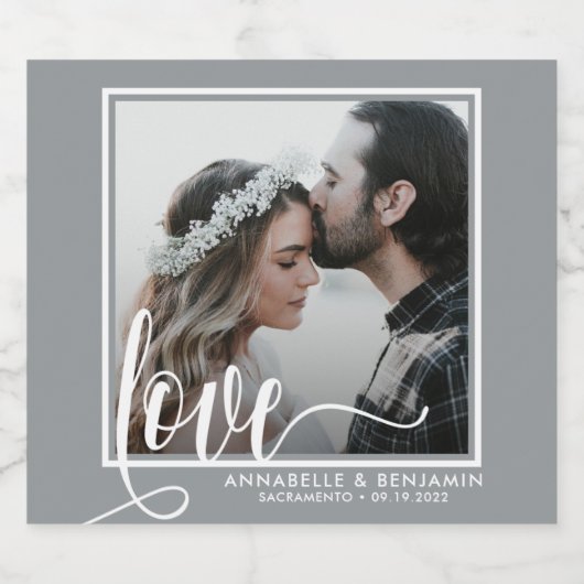 Foto van modern grijs liefdesscript sparkling wijnetiket (Enkel label)