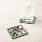Foto van modern groen en wit monogram bier onderzetter (Rechterzijde)
