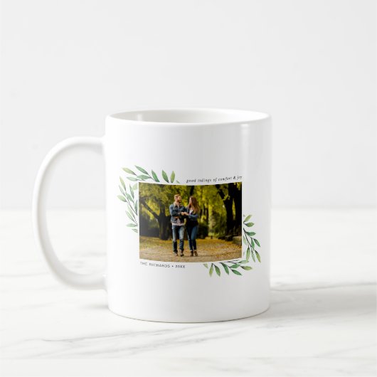 Foto van Modern Kerstfeest Waterverf Greenery Koffiemok (Links)