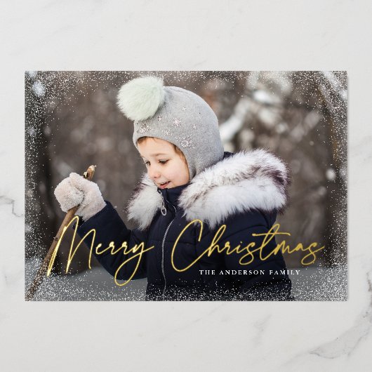 Foto van modern kerstscript voor Merry Folie Feestdagenkaart (Voorkant)