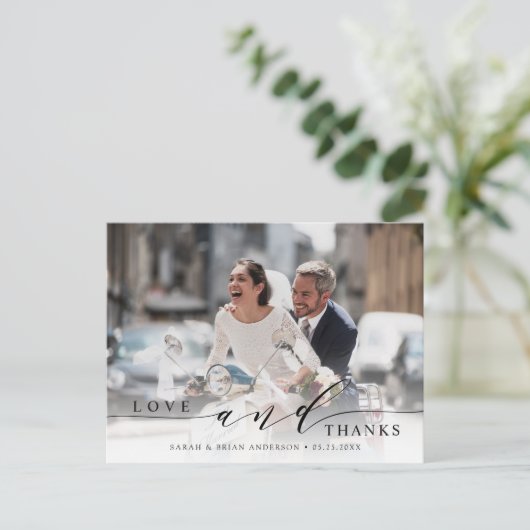 Foto van Modern Love and Bedankt Wedding Briefkaart (Staand voorkant)