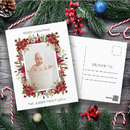 Foto van Modern Merry Red Poinsettias Feestdagenkaart