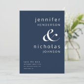 Foto van Modern Navy Blue Ampersand Save The Date (Staand voorkant)