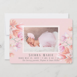 Foto van Modern Pink Floral Baby Girl Aankondiging